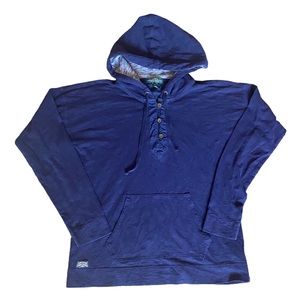 Ralph Lauren Henley Hooded Shirt Hoodie Top Sz Medium Pockets Cotton School Blue